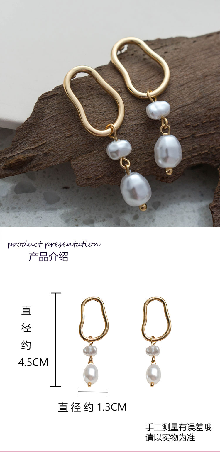 歐美風(fēng)簡約不規(guī)則形狀金屬質(zhì)地珍珠耳釘首飾工廠