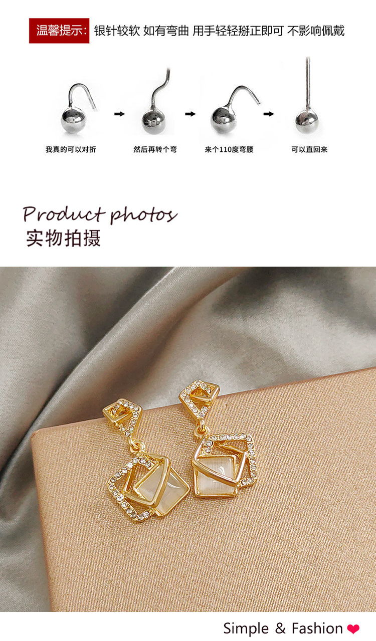 氣質幾何方形貓眼石耳環(huán)批發(fā)