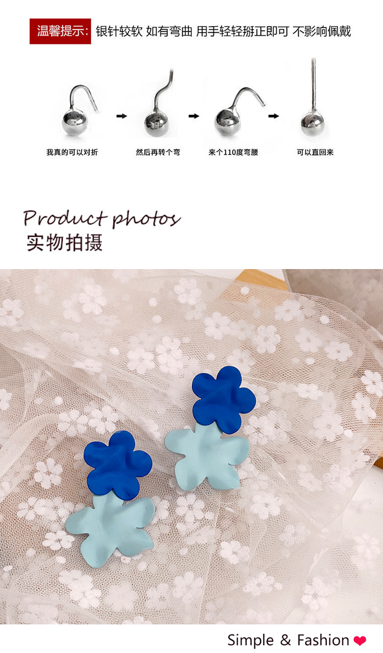 撞色清新啞光藍(lán)色花朵耳環(huán)批發(fā)