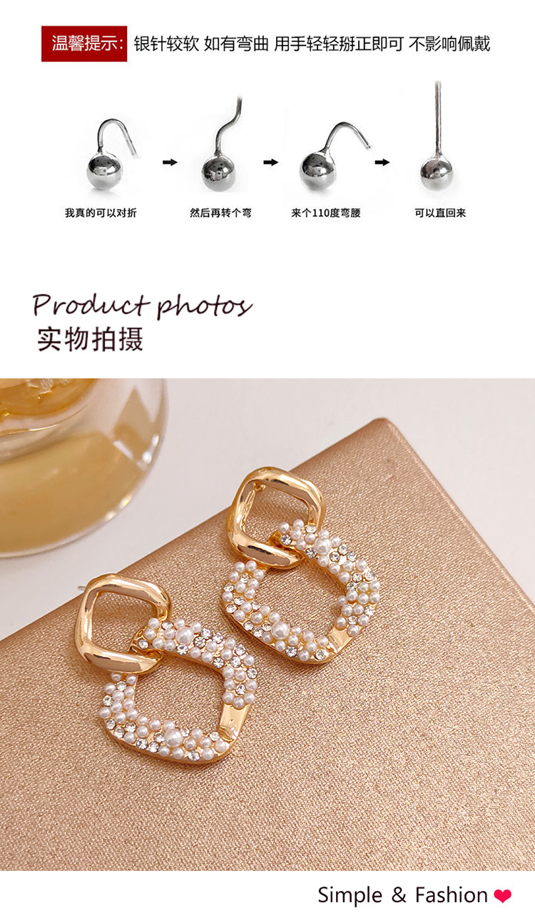 首飾工廠簡(jiǎn)約方塊鑲鉆珍珠耳環(huán)