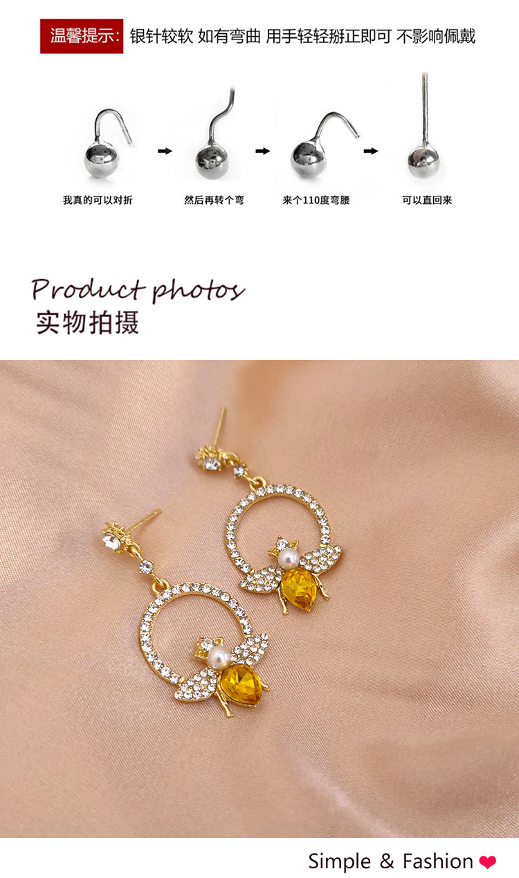 簡約圈圈鑲鉆蜜蜂耳釘飾品批發(fā)