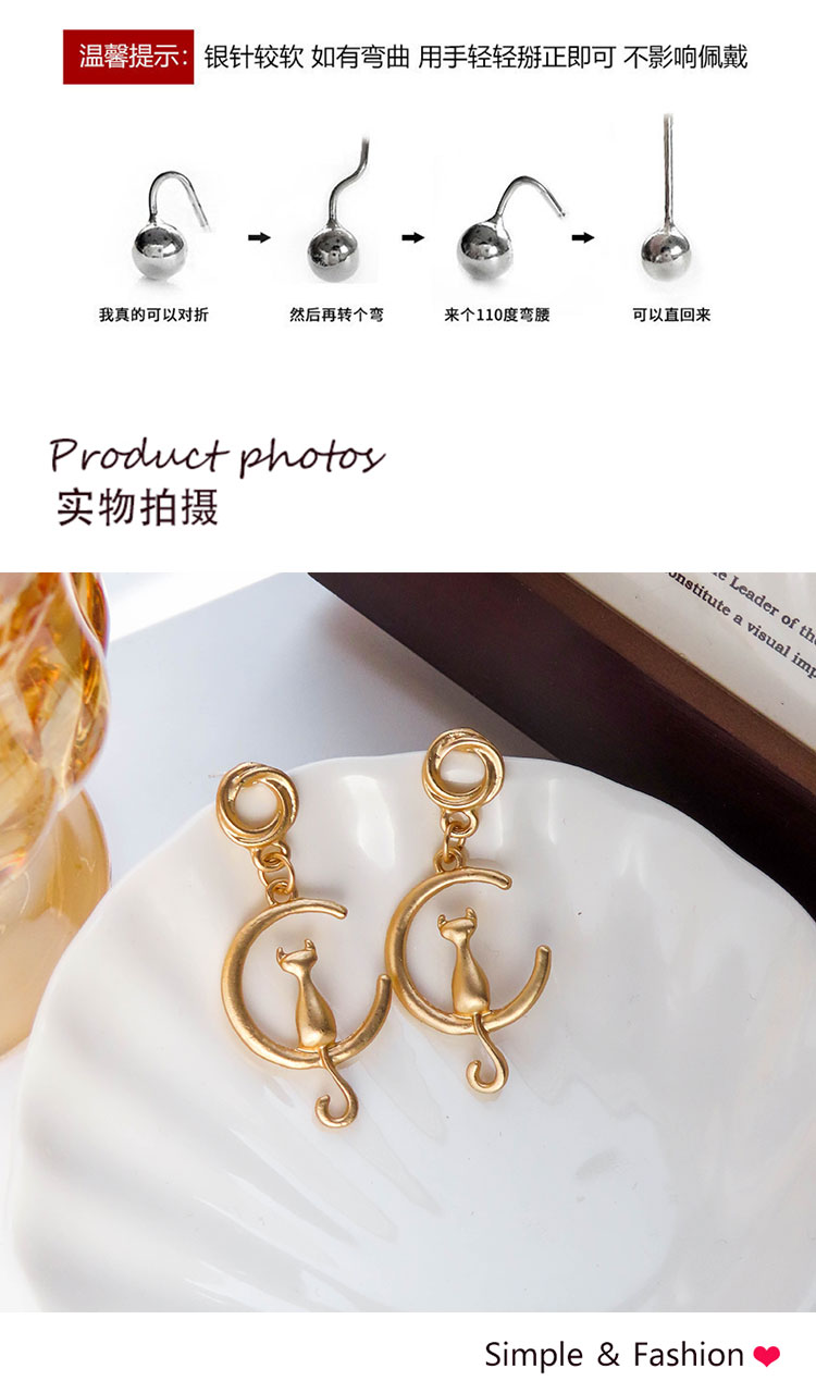 氣質(zhì)可愛(ài)金屬貓咪月亮耳環(huán)批發(fā)