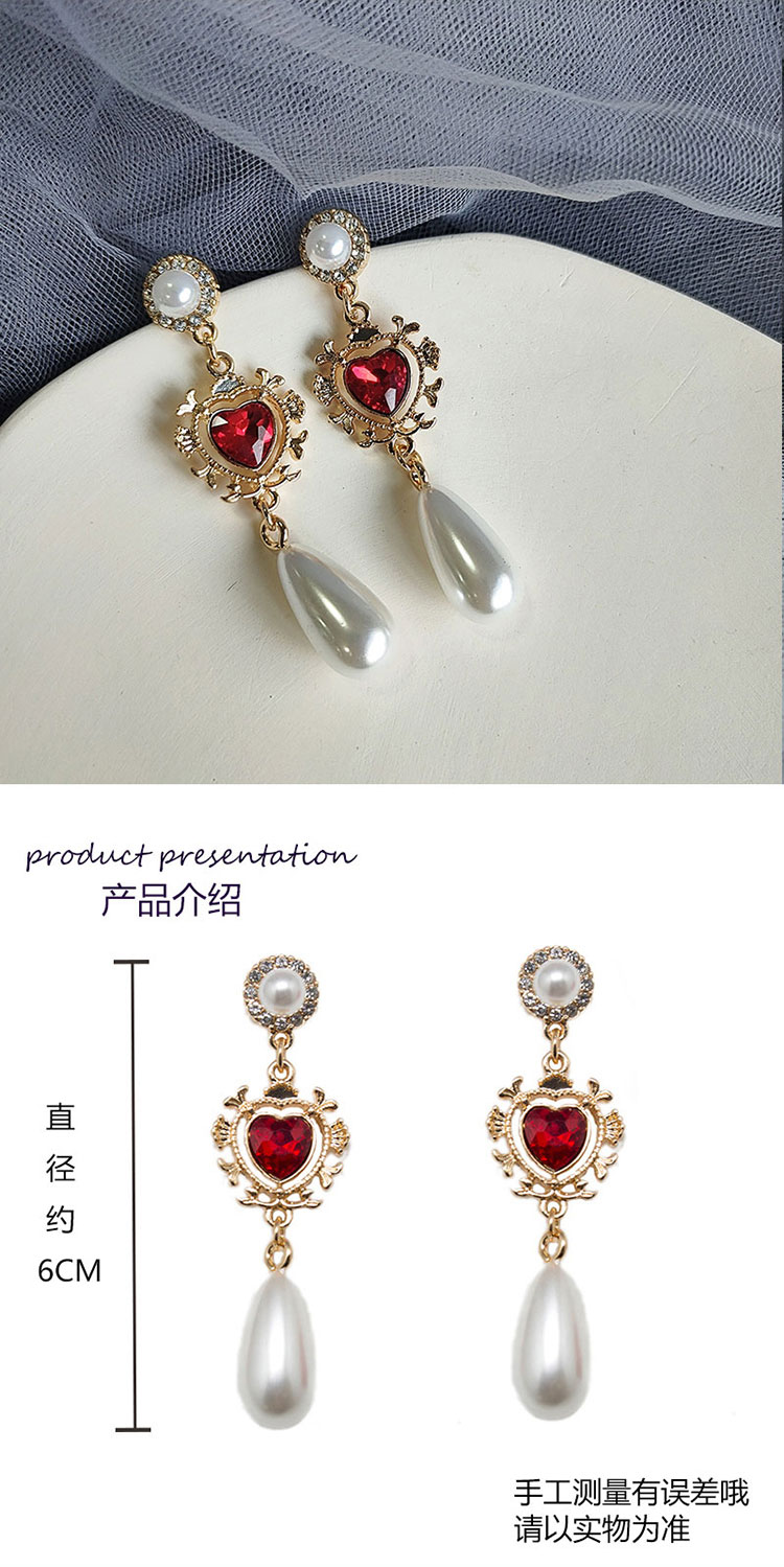 首飾廠家紅色愛心寶石珍珠耳環(huán)