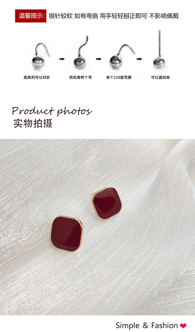 首飾廠家復古簡約酒紅色方塊耳環(huán)