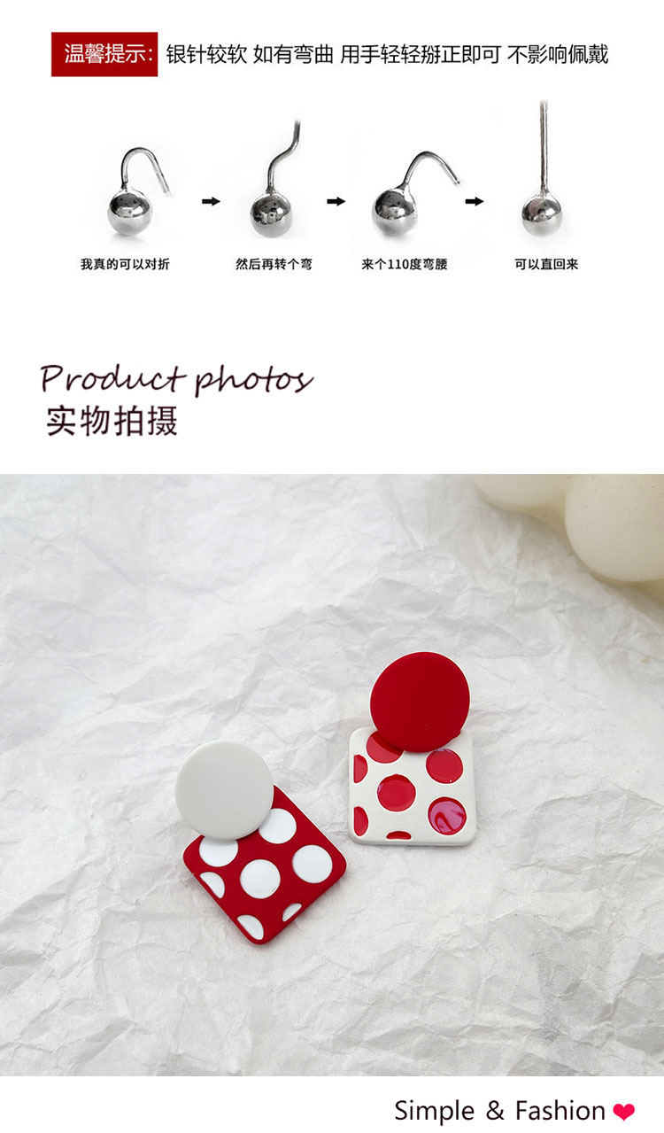 飾品生產(chǎn)商幾何皮質(zhì)紅白圓點(diǎn)耳釘